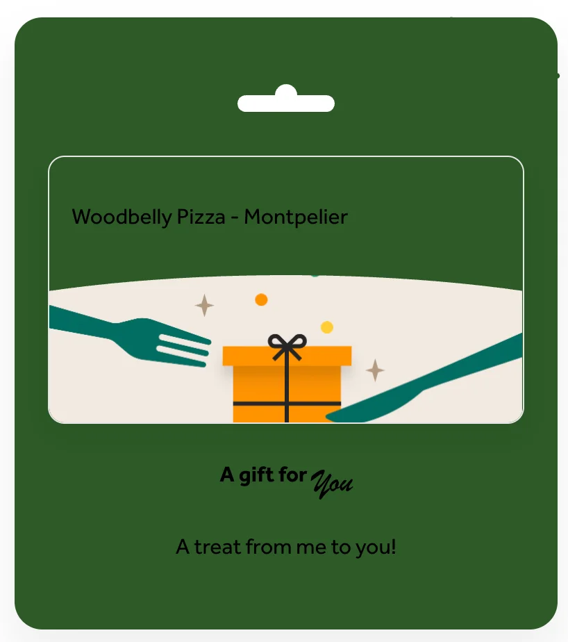 Gift card for Woodbelly Pizza in Montpelier