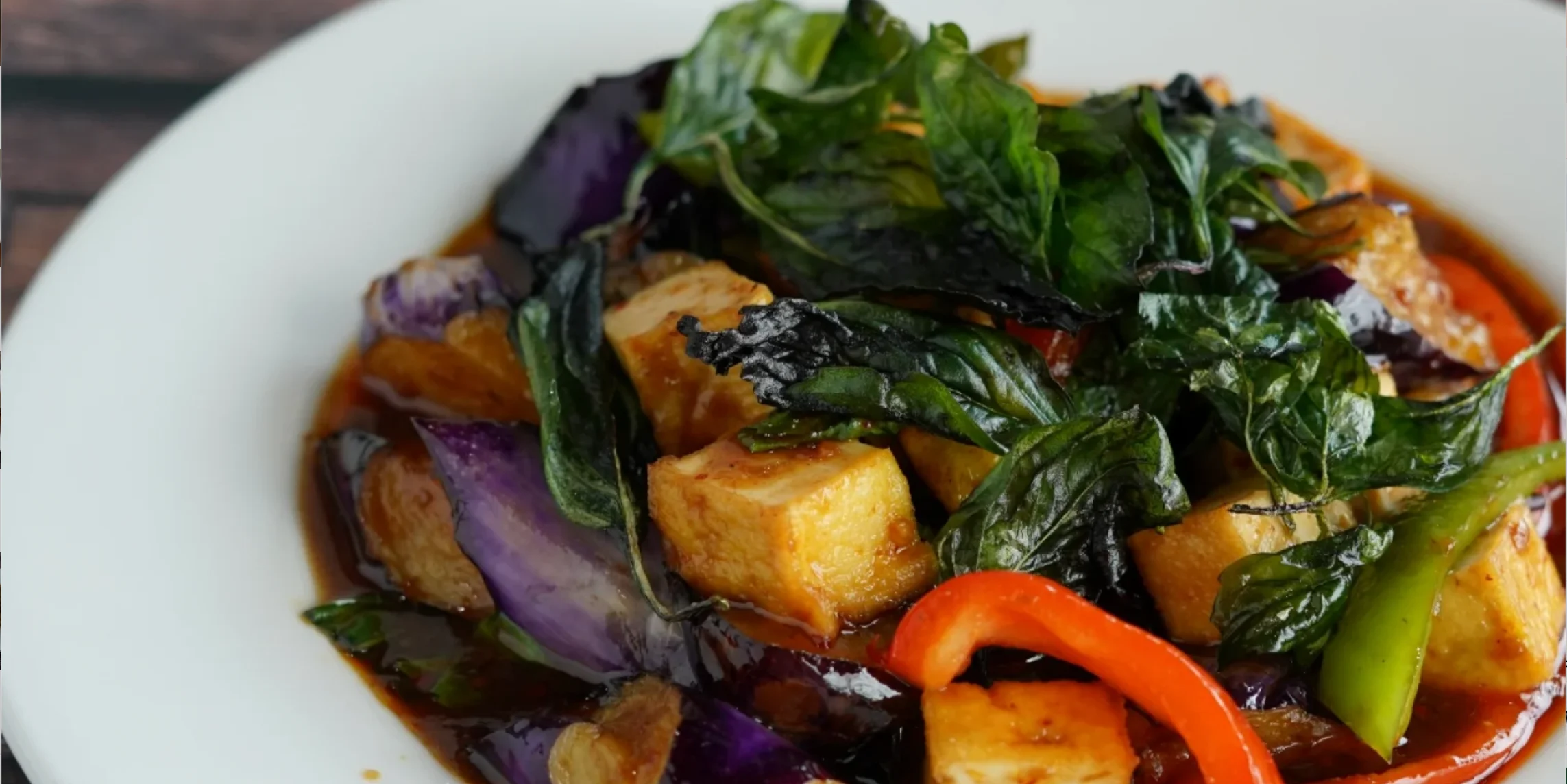 Thai basil stir-fry with tofu and vegetables