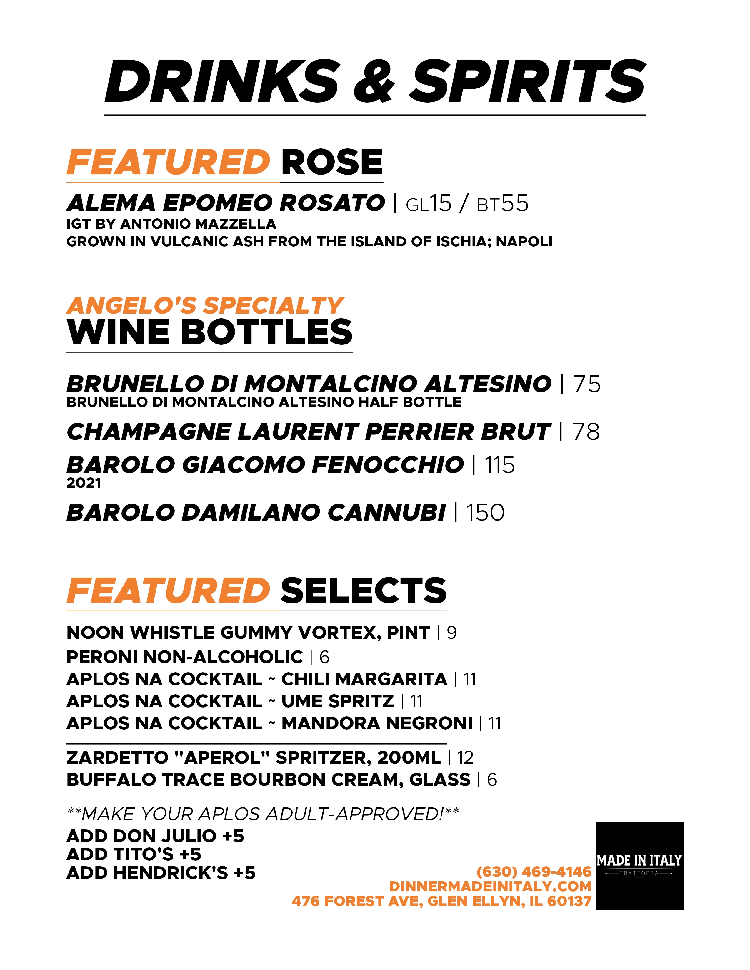 Special drink menu featuring colorful beverages and promotions.