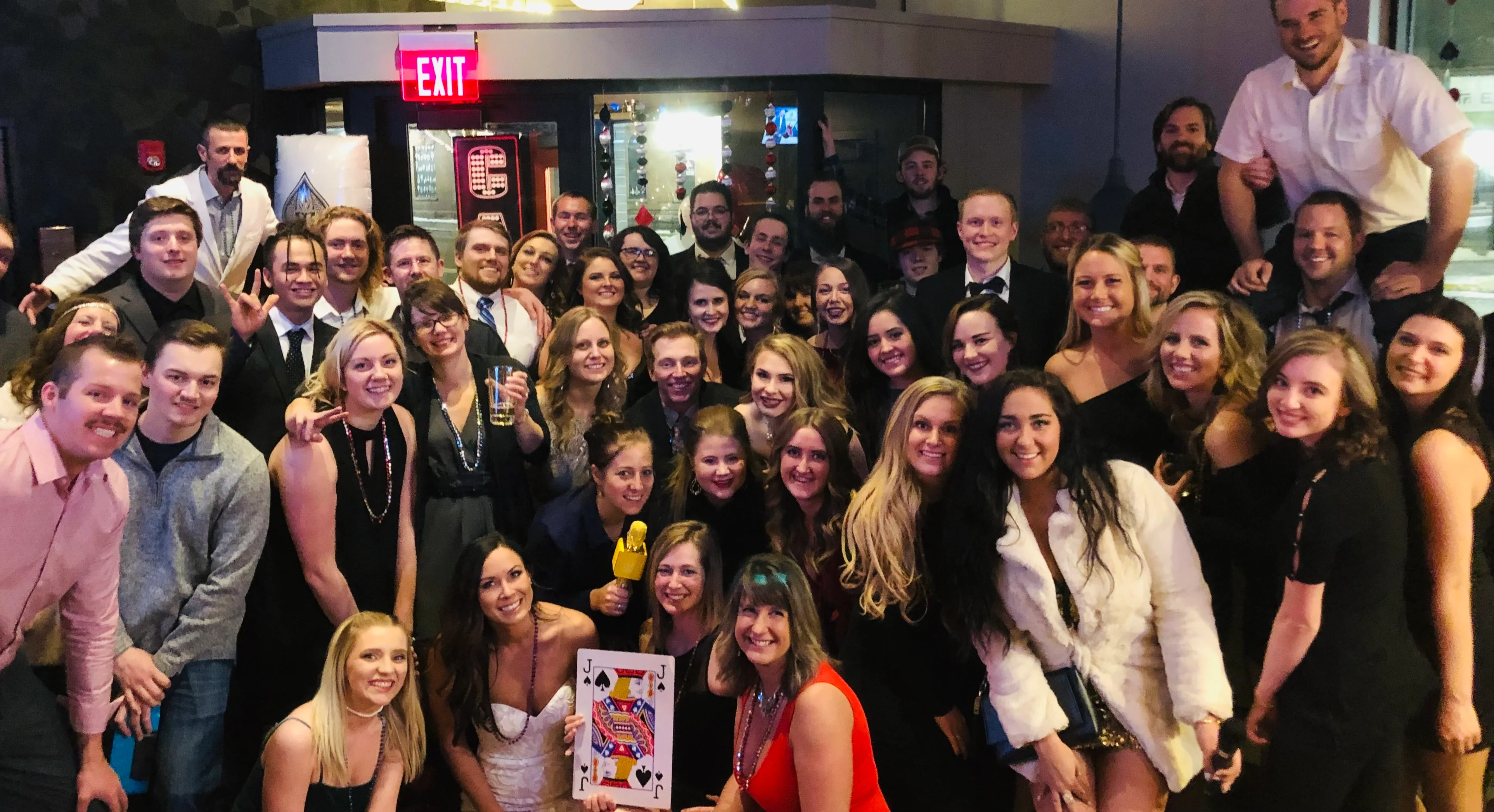 Group of friends celebrating at a lively event