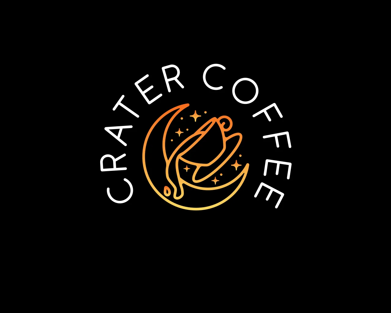Logo design for Crater Coffee featuring a crescent moon and coffee cup
