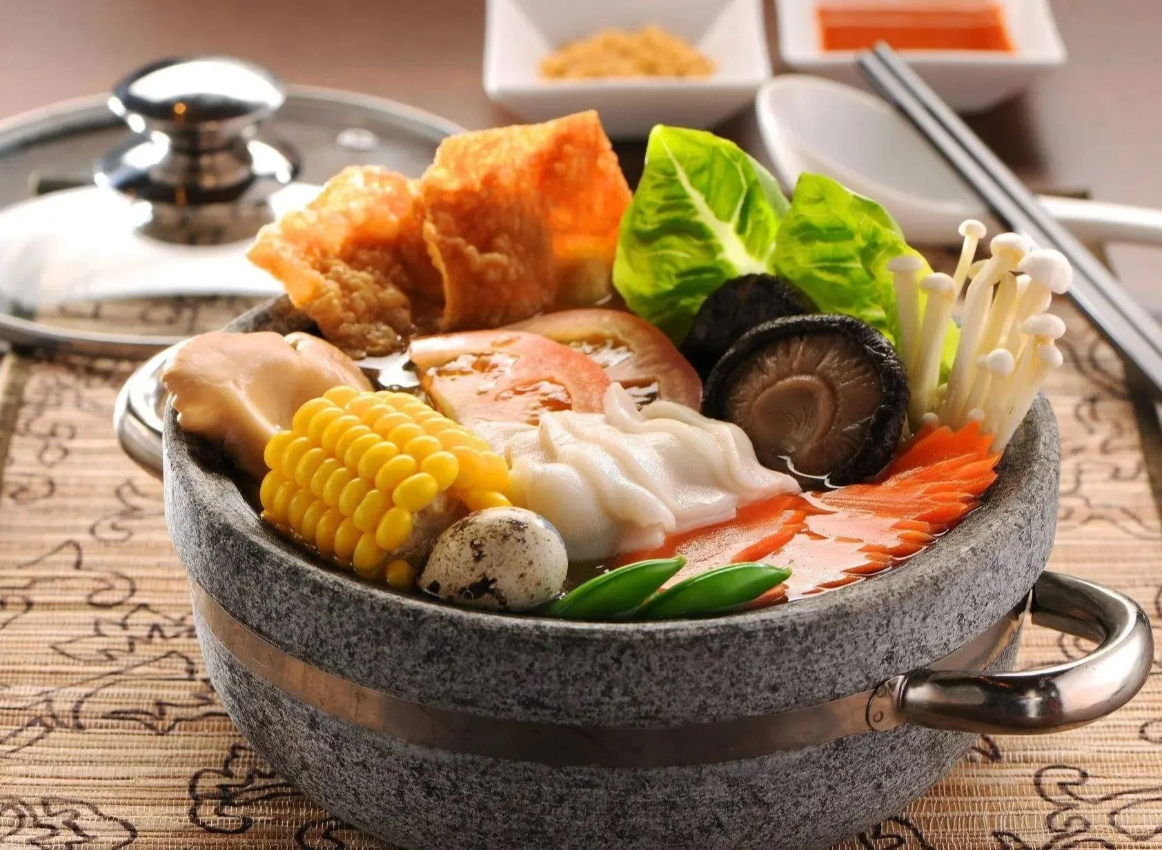 Japanese shabu-shabu hot pot with fresh ingredients