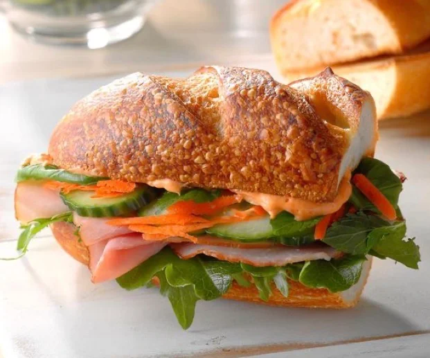 Vietnamese bánh mì sandwich with fresh vegetables