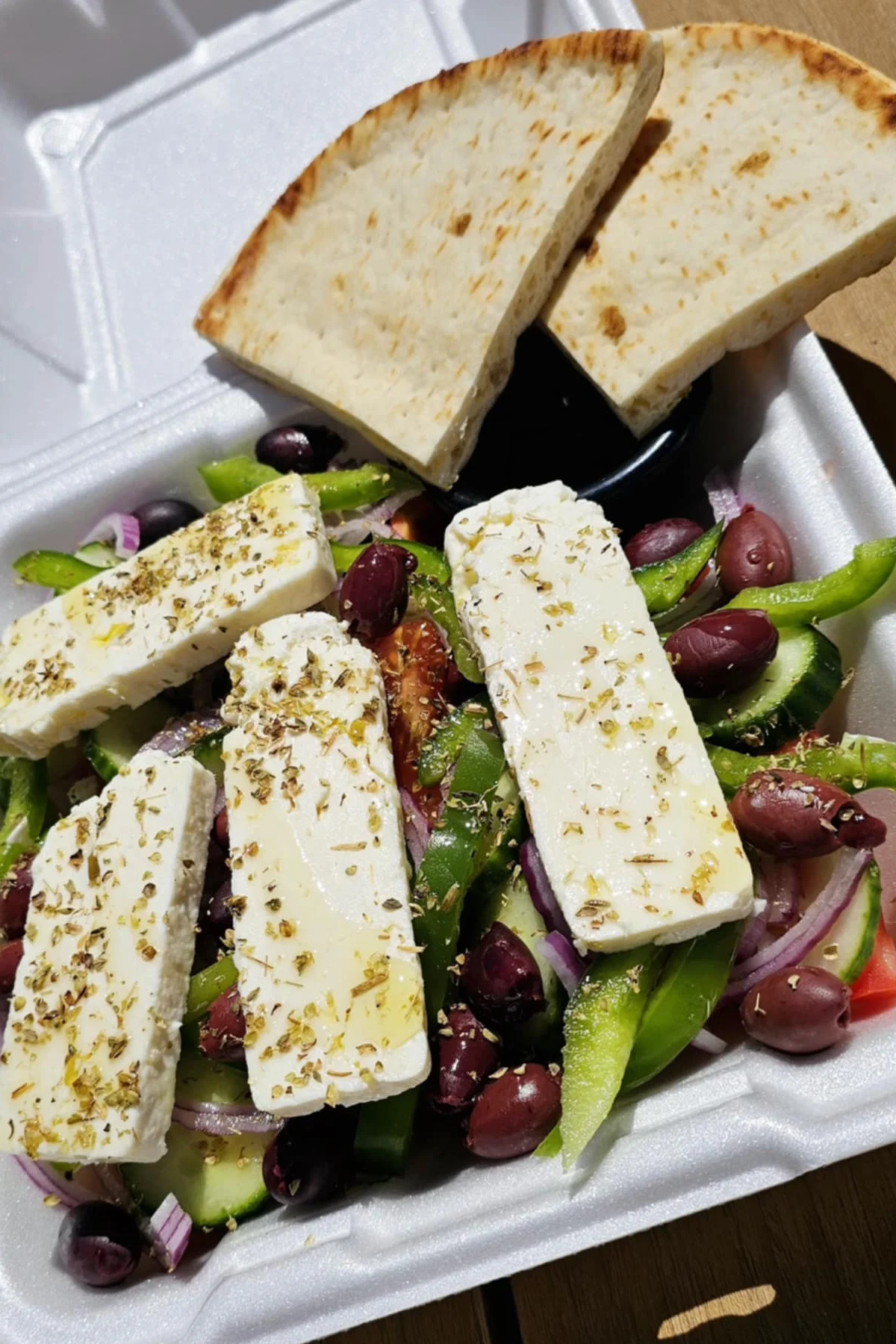 Greek salad with feta cheese and olives