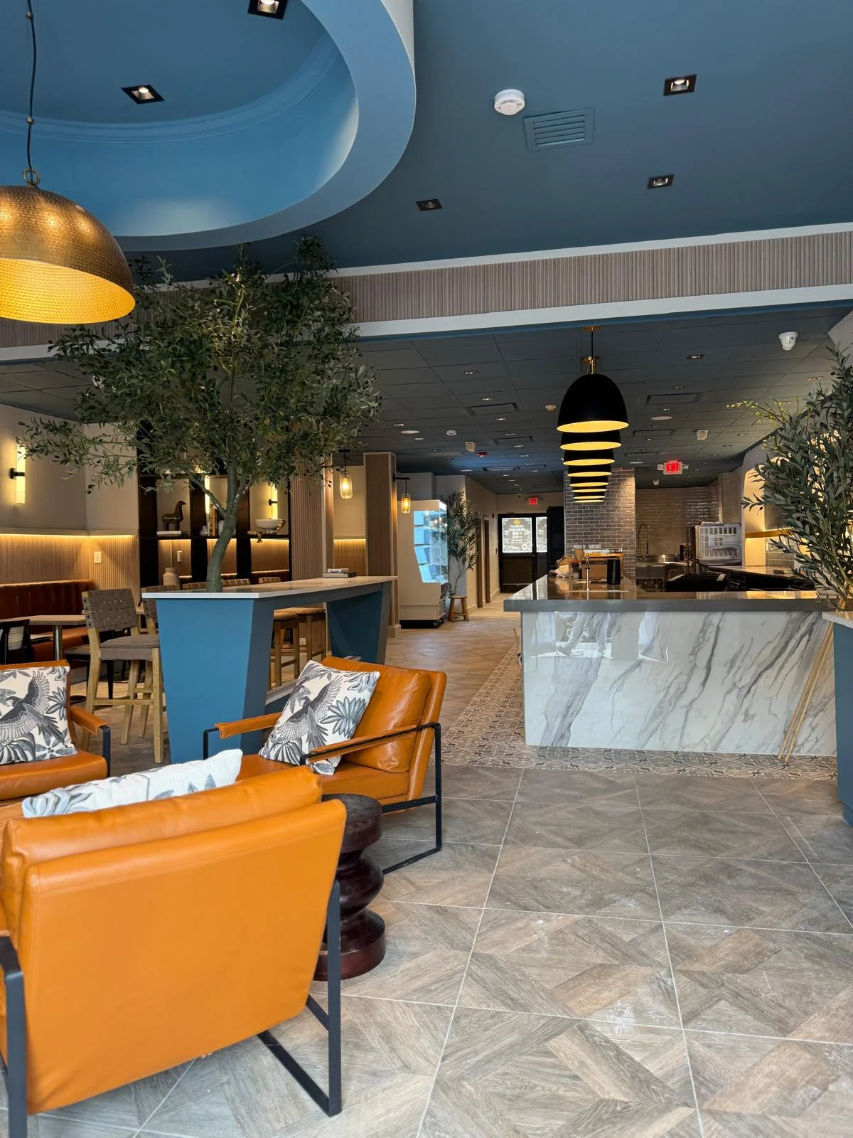 Modern restaurant interior with stylish seating and decor