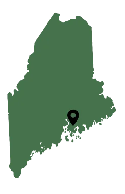 Map of Maine highlighting a specific location