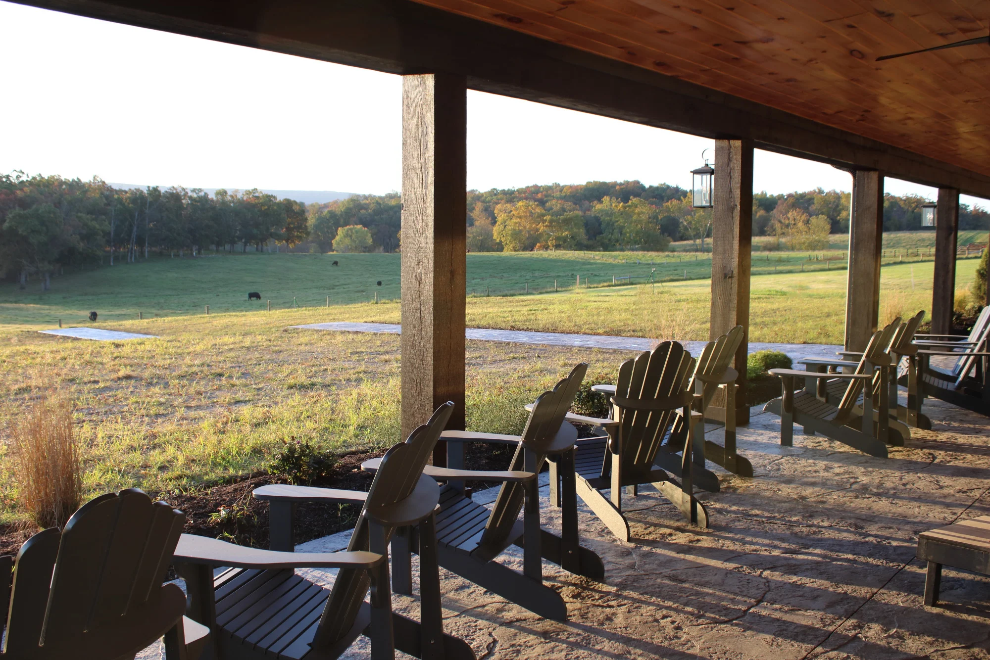 Chilly Hollow Brewing Company back patio with views and Adirondack chairs