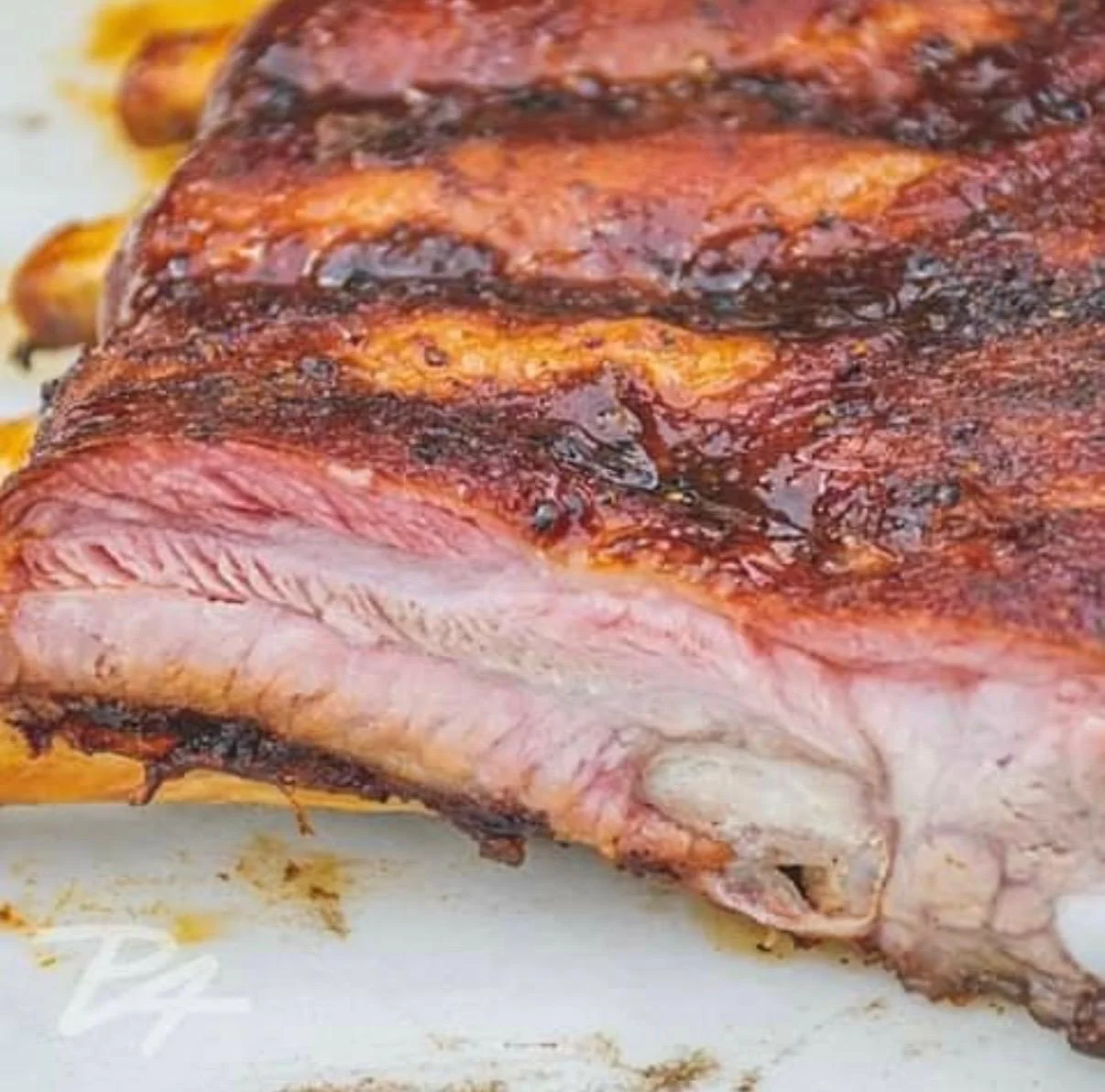 Smoked barbecue ribs with a caramelized glaze