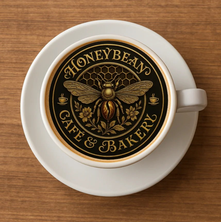Artistic coffee cup design from Honeybean Cafe & Bakery