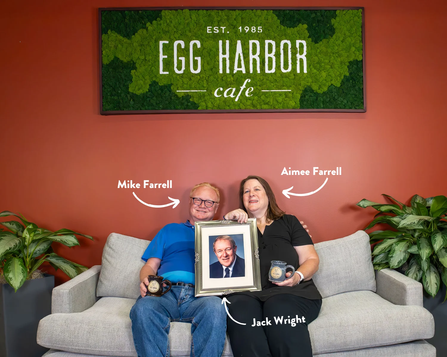 picture of Mike and Aimee Farrell, and portrait of Jack Wright