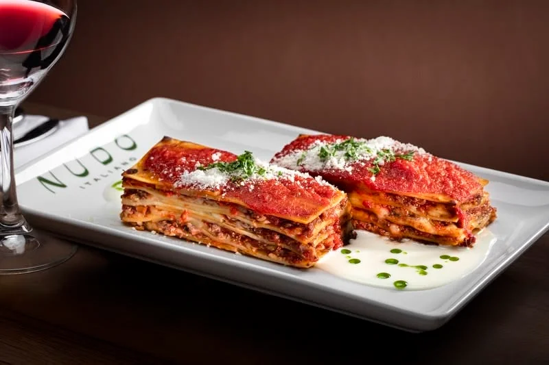 Classic Italian lasagna served with a rich meat sauce