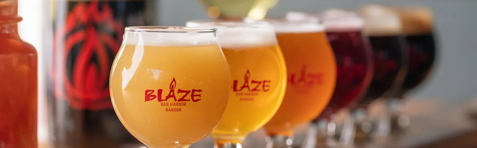 Craft beer flight with a seafood cocktail