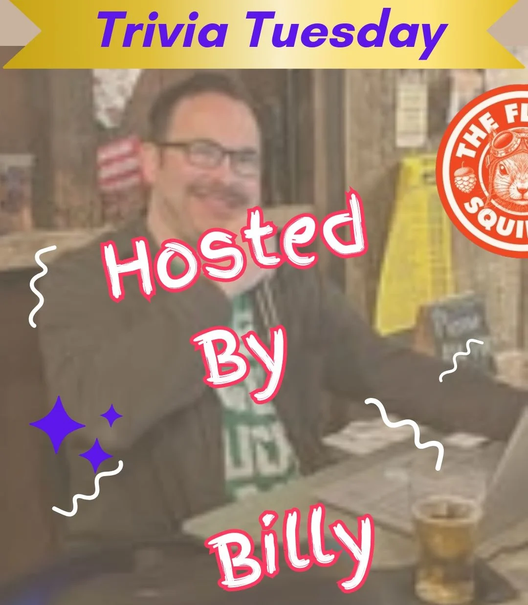 Trivia night event poster featuring fun graphics and details.