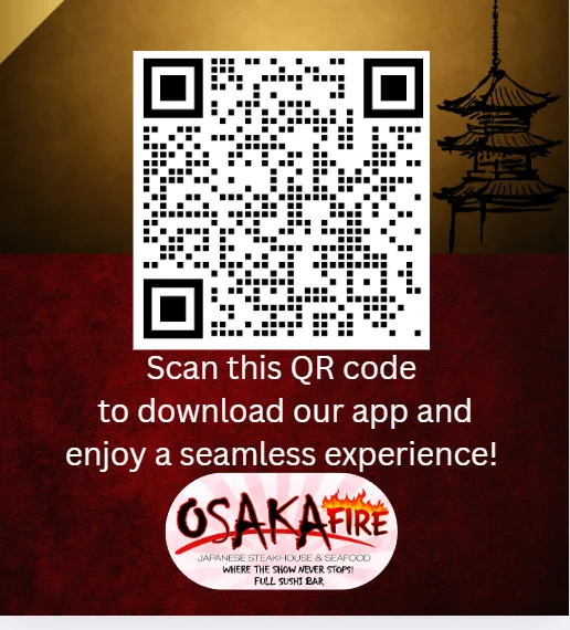 Promotional poster for Osaka Fire restaurant app download