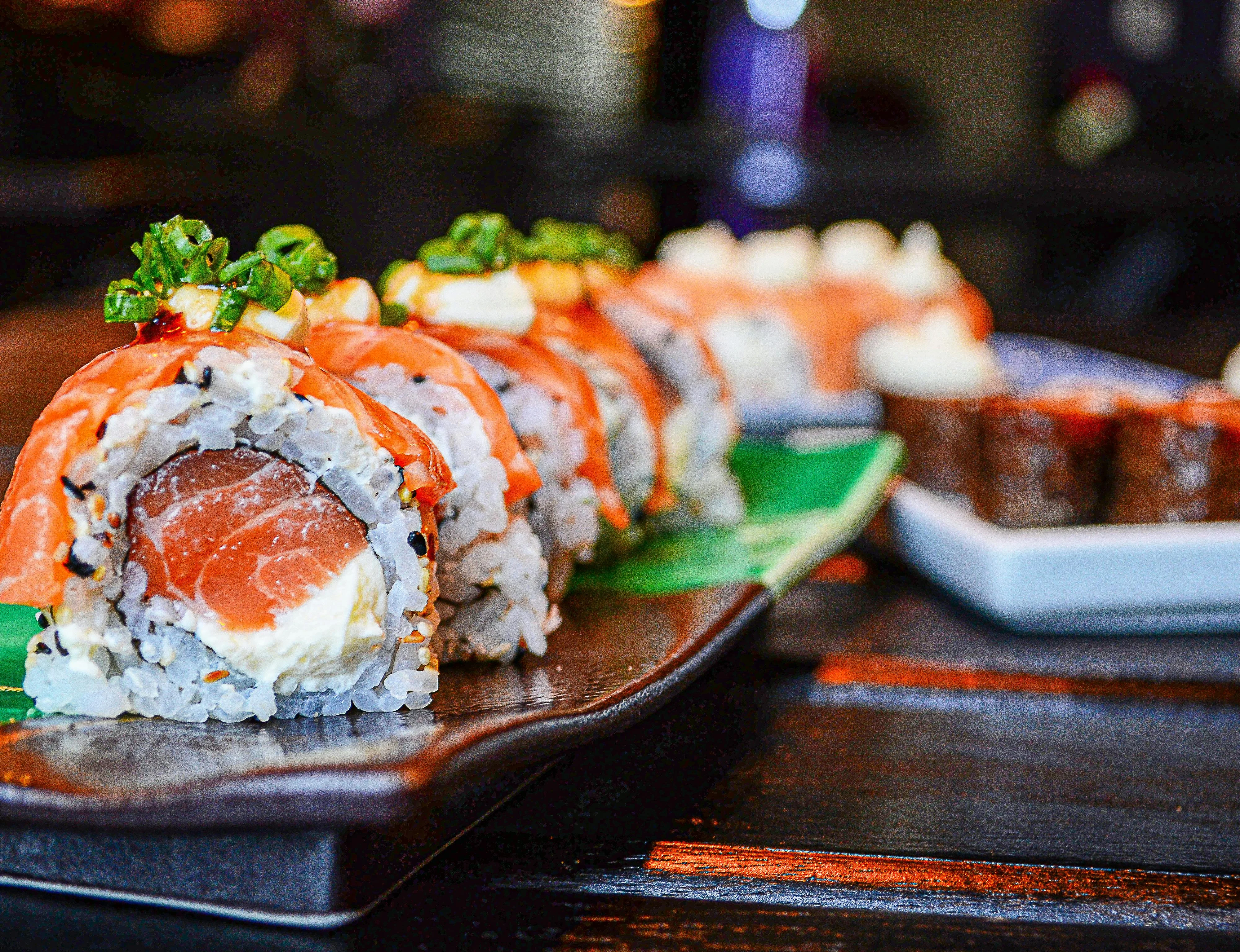 Japanese sushi rolls with salmon and cream cheese