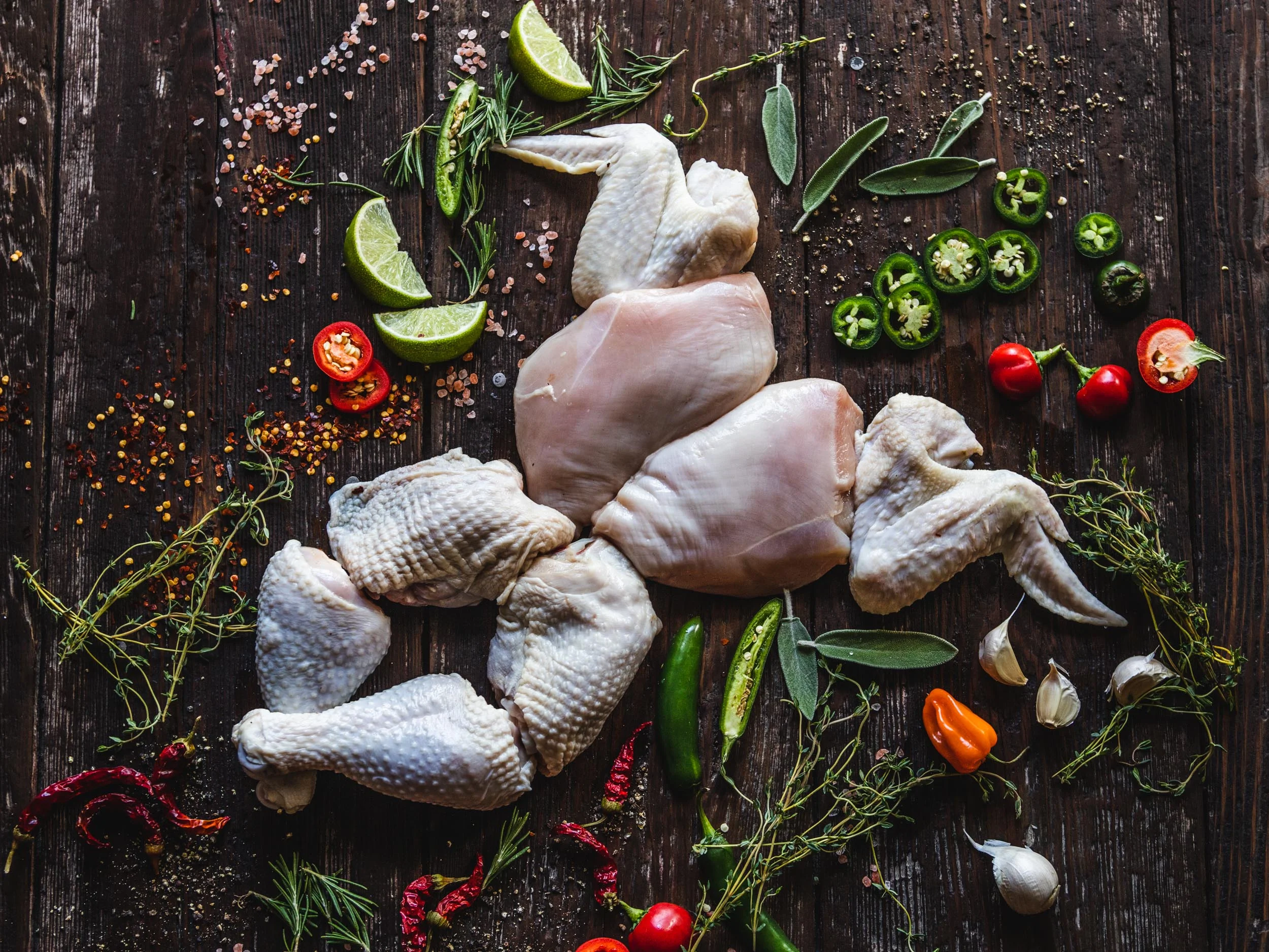 Raw chicken parts for Southern fried chicken preparation