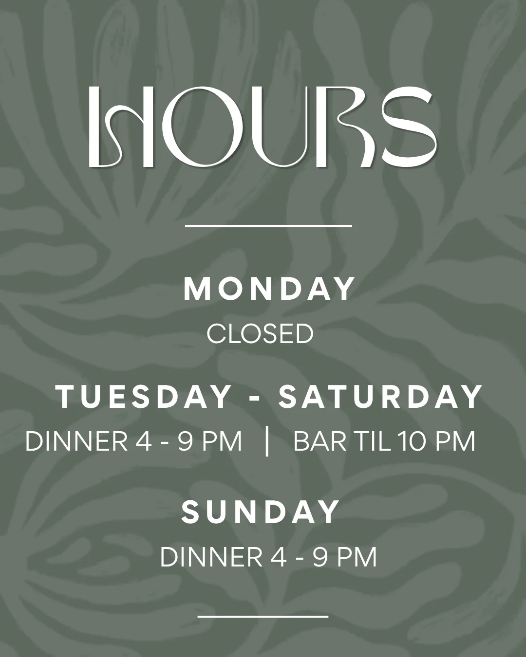 Business hours for Culture restaurant with aperitivo and dining details