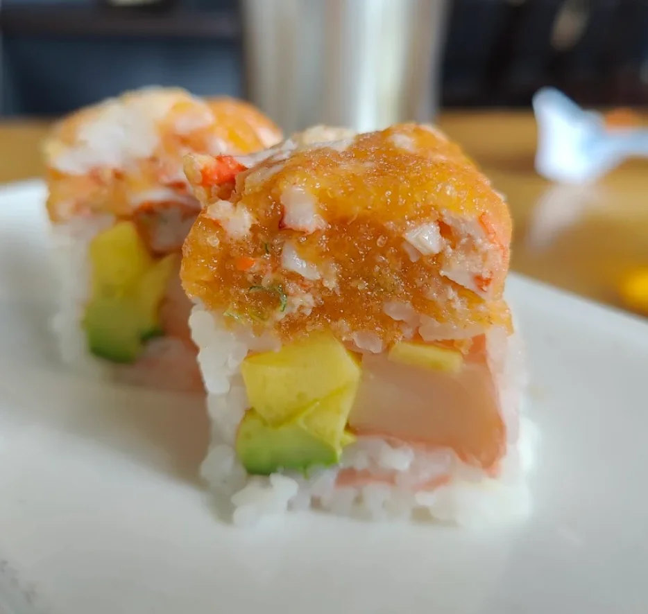 Japanese sushi roll with shrimp and avocado