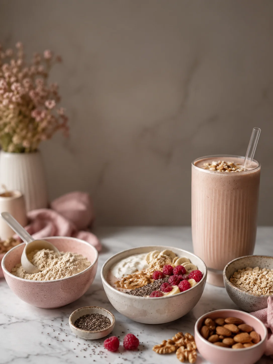Healthy smoothie bowl with fresh fruits and nuts