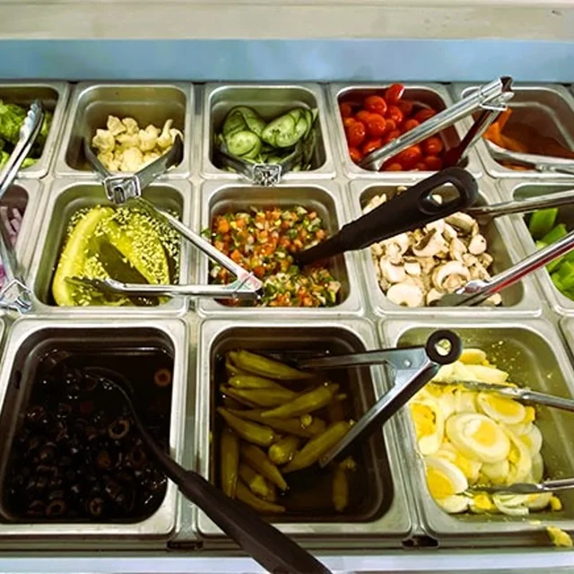 Fresh Mediterranean salad bar with assorted toppings