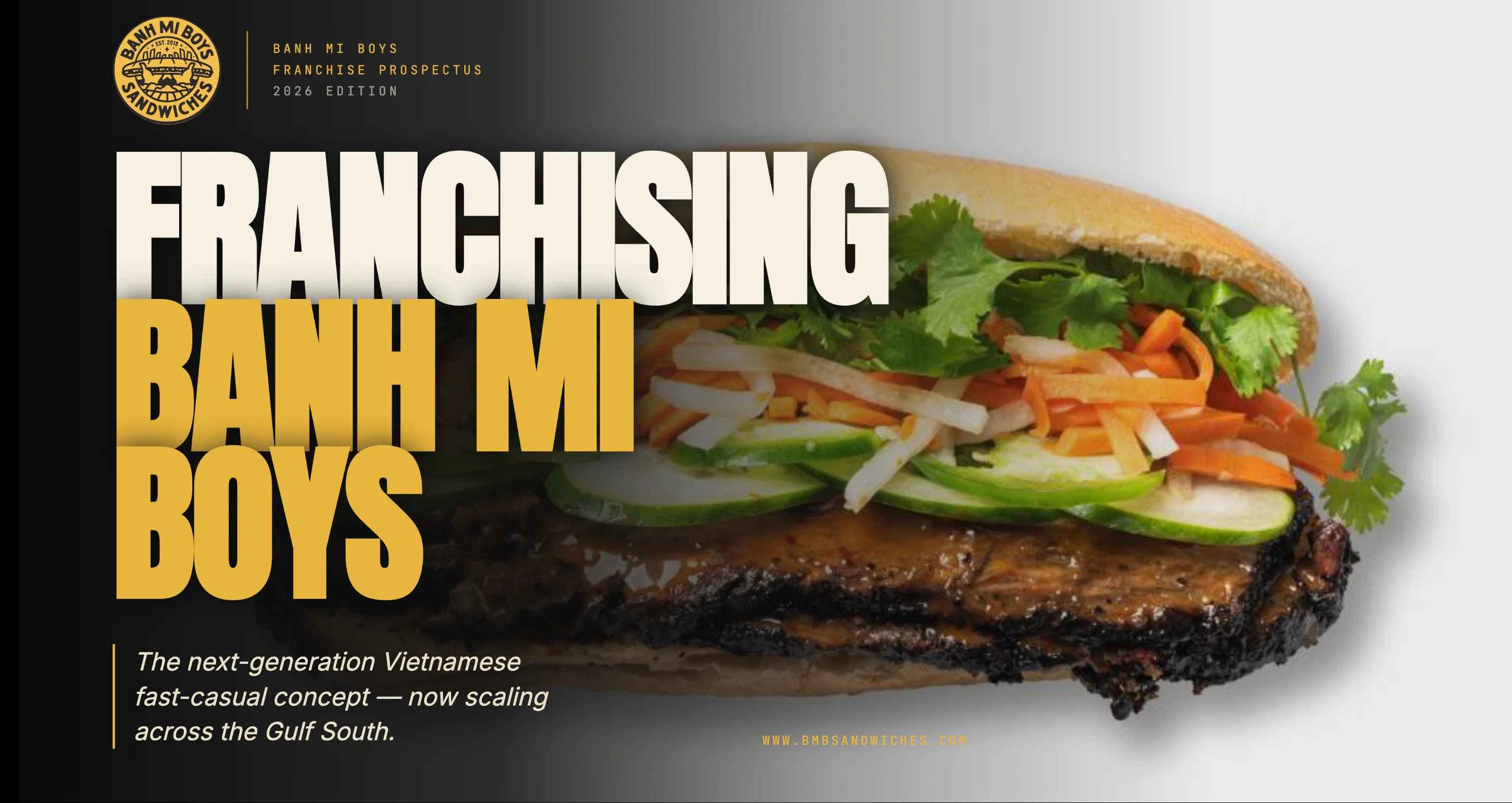 Franchise prospectus for Banh Mi Boys featuring a sandwich.