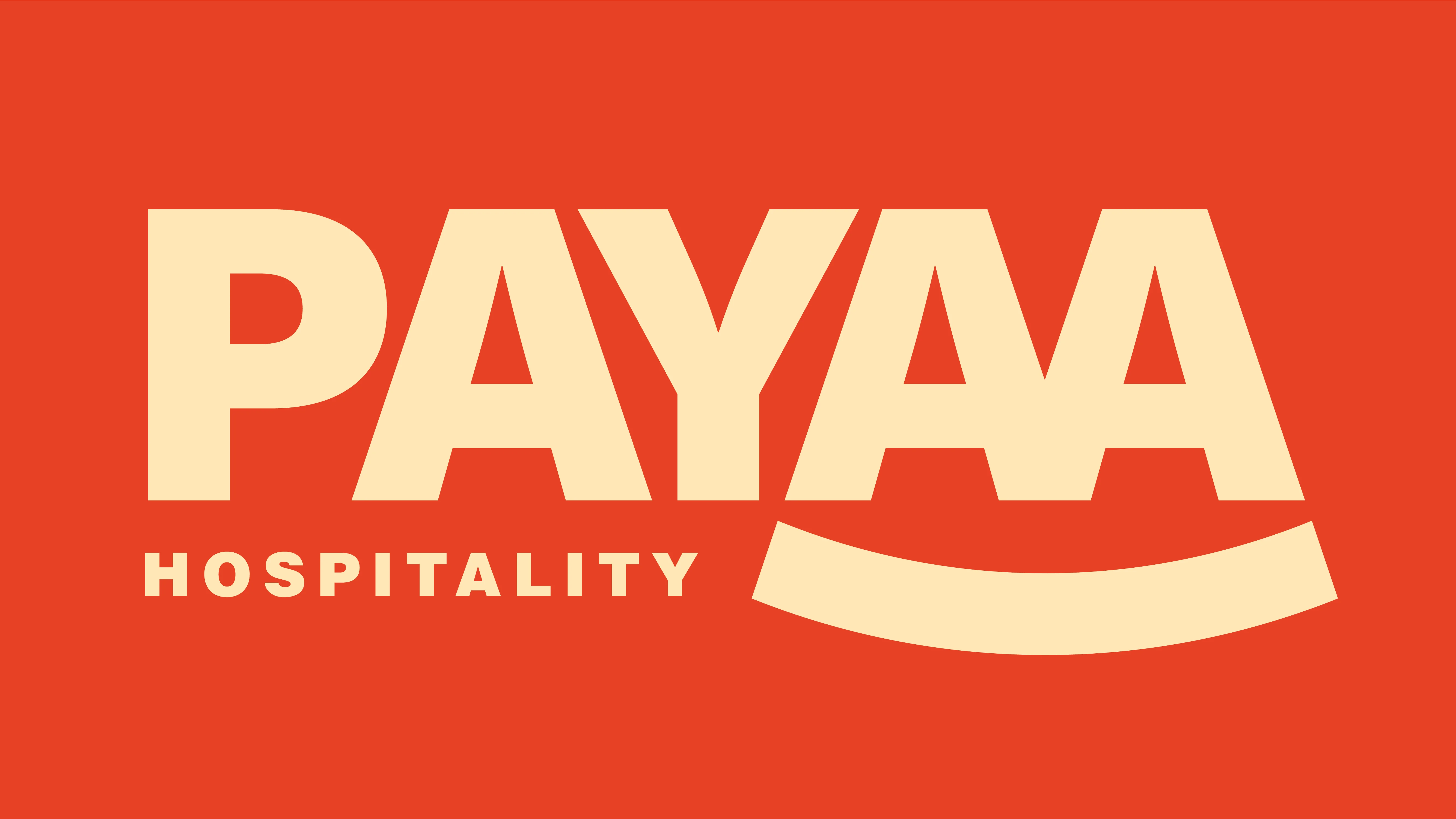 Logo of PAYAA Hospitality on a vibrant red background