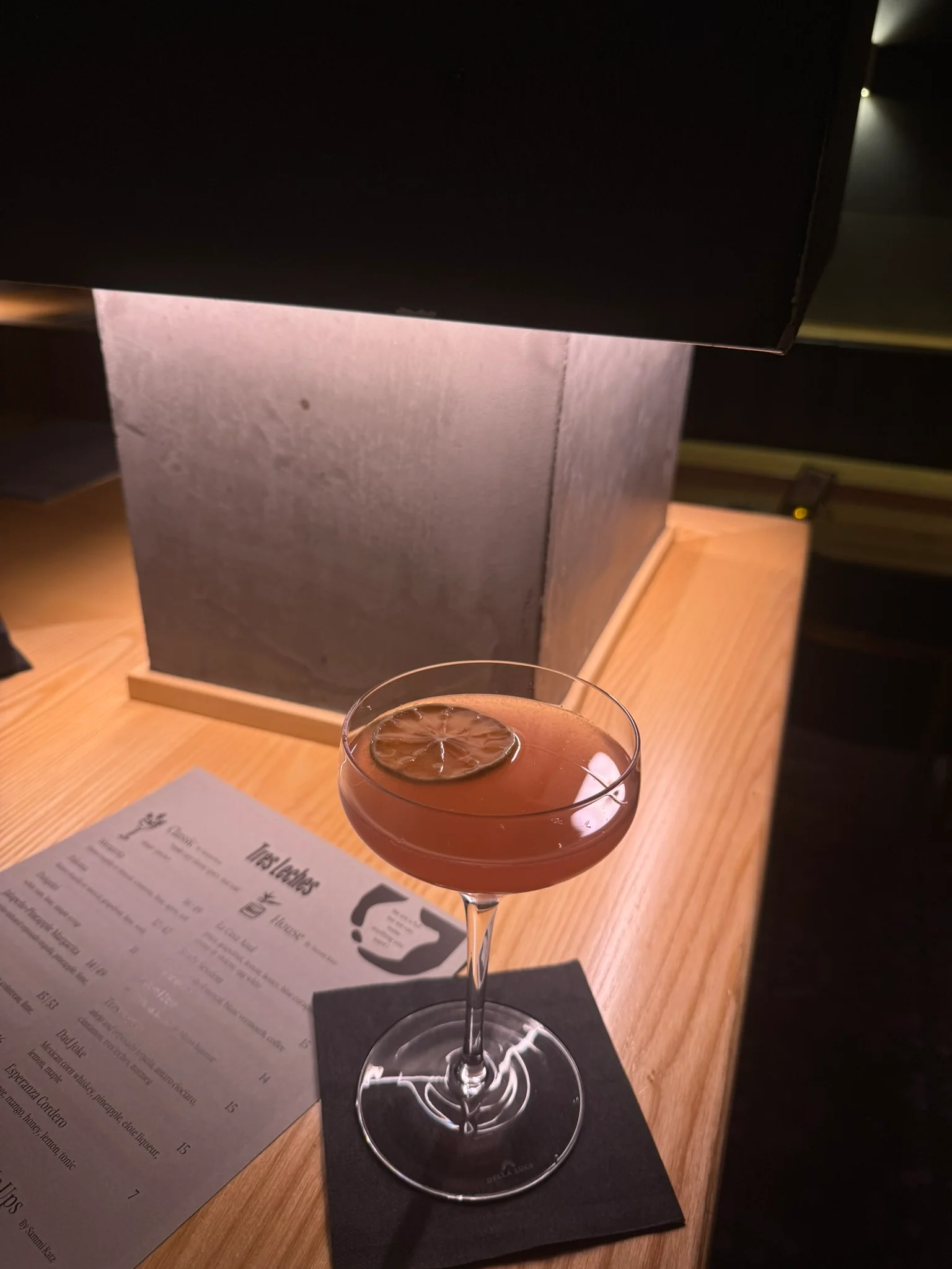 date night cocktail and menu at Tres Leches 