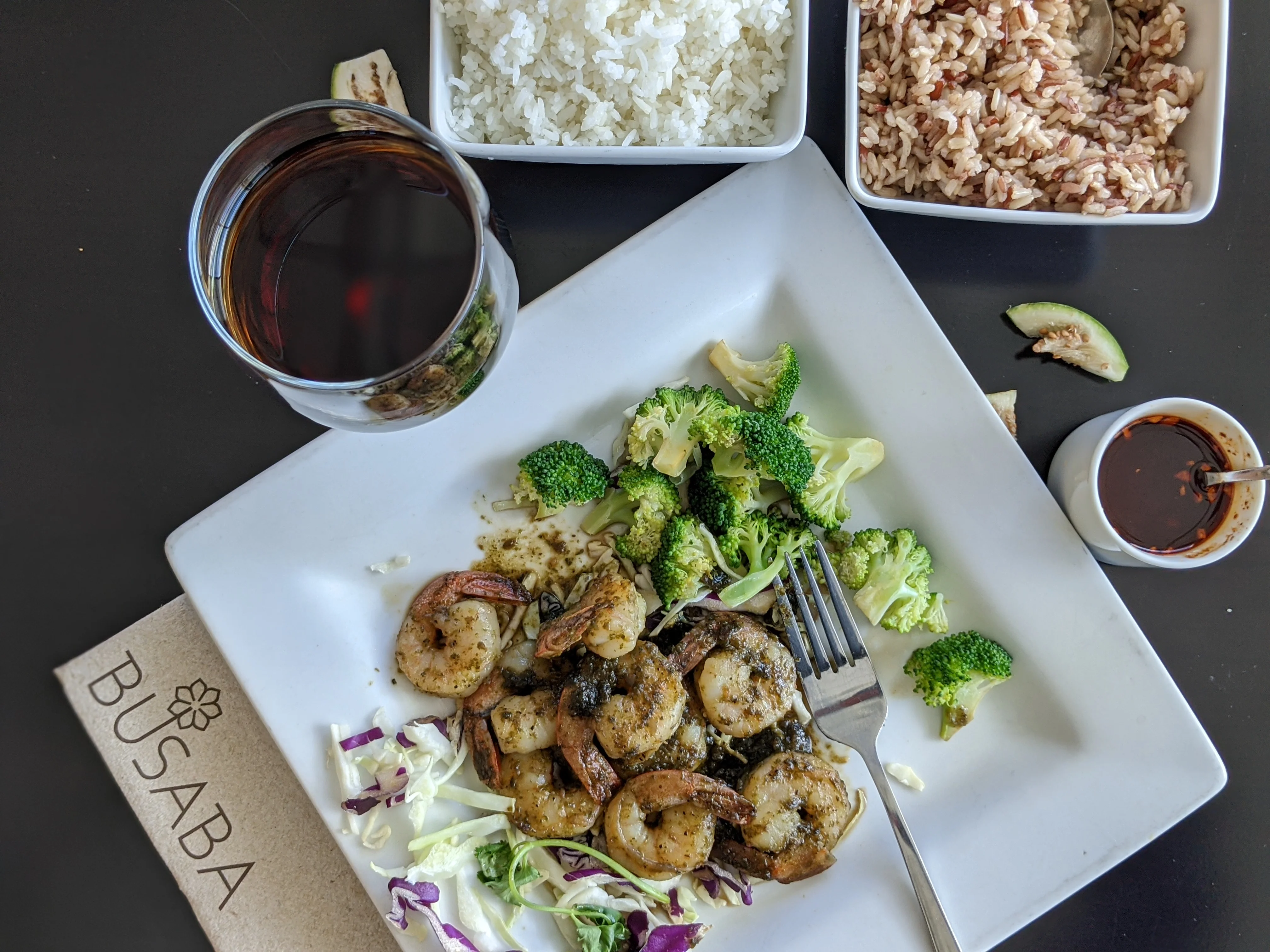 Thai shrimp stir-fry with broccoli and rice