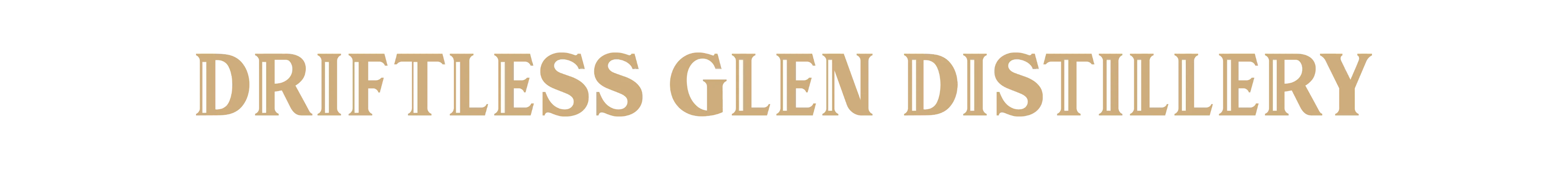 The Driftless Glen Distillery long logo in all capital letters with tan highlights