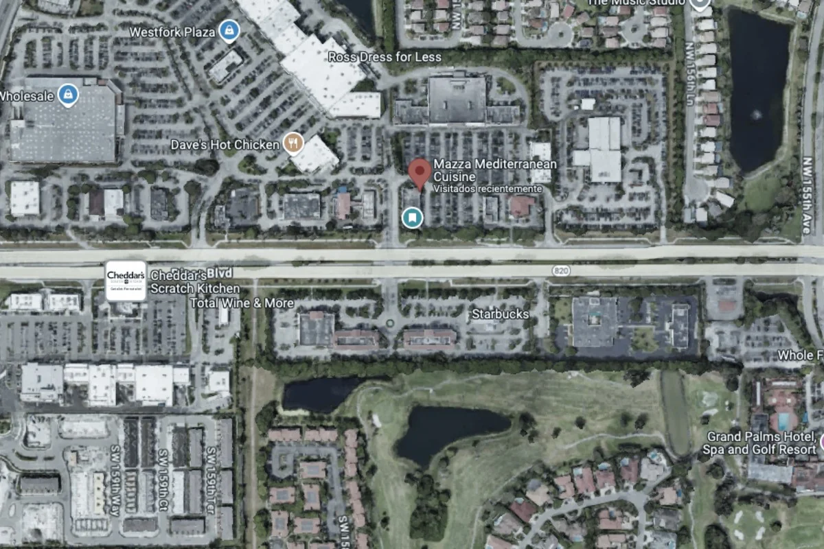 Map showing location of Mazza Mediterranean Cuisine and nearby businesses