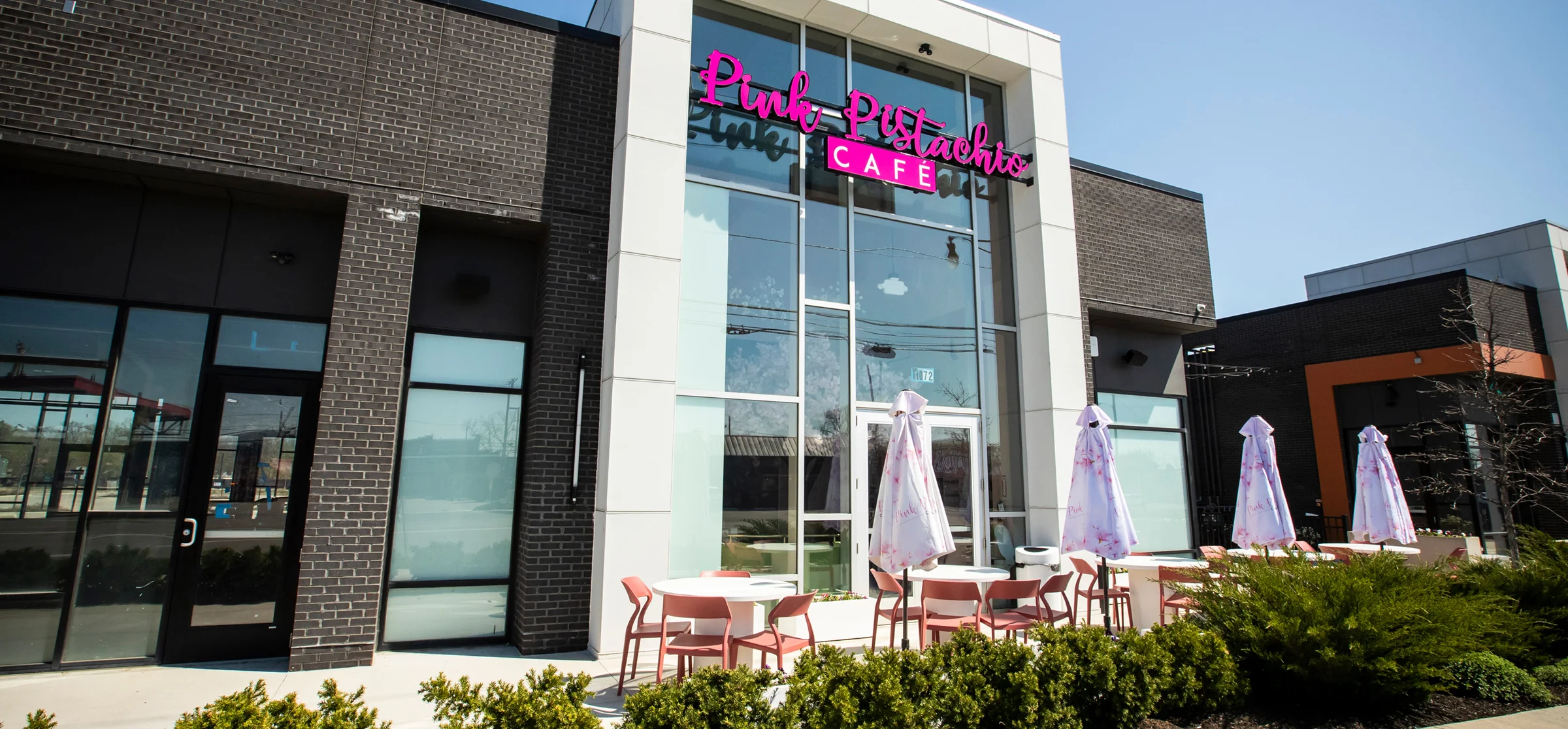 Exterior photo of Pink Pistachio Cafe location.