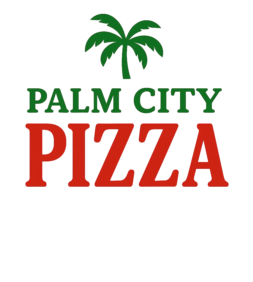 Logo of Palm City Pizza featuring a palm tree