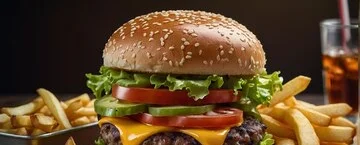 Classic American cheeseburger with fries