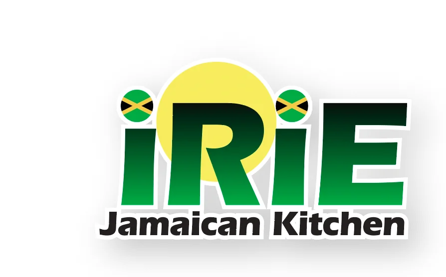 Logo of Irie Jamaican Kitchen featuring vibrant colors and Jamaican flag elements