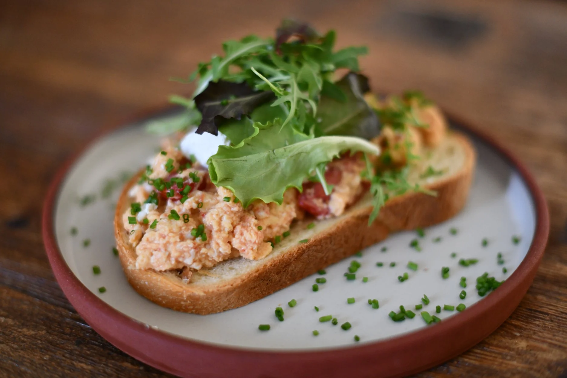 Open-faced Scandinavian shrimp sandwich with greens