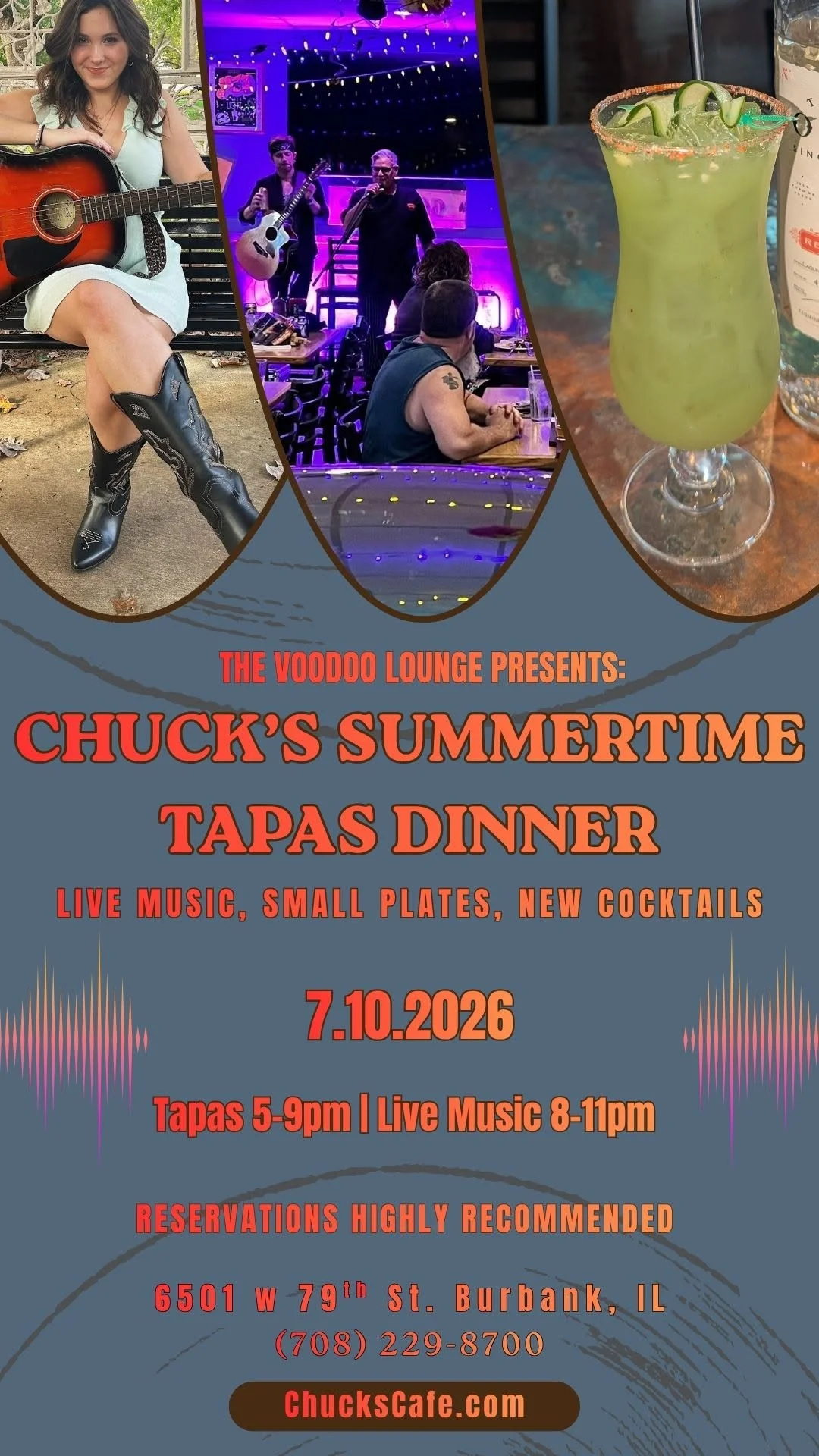 Live music event at a restaurant with tapas and cocktails