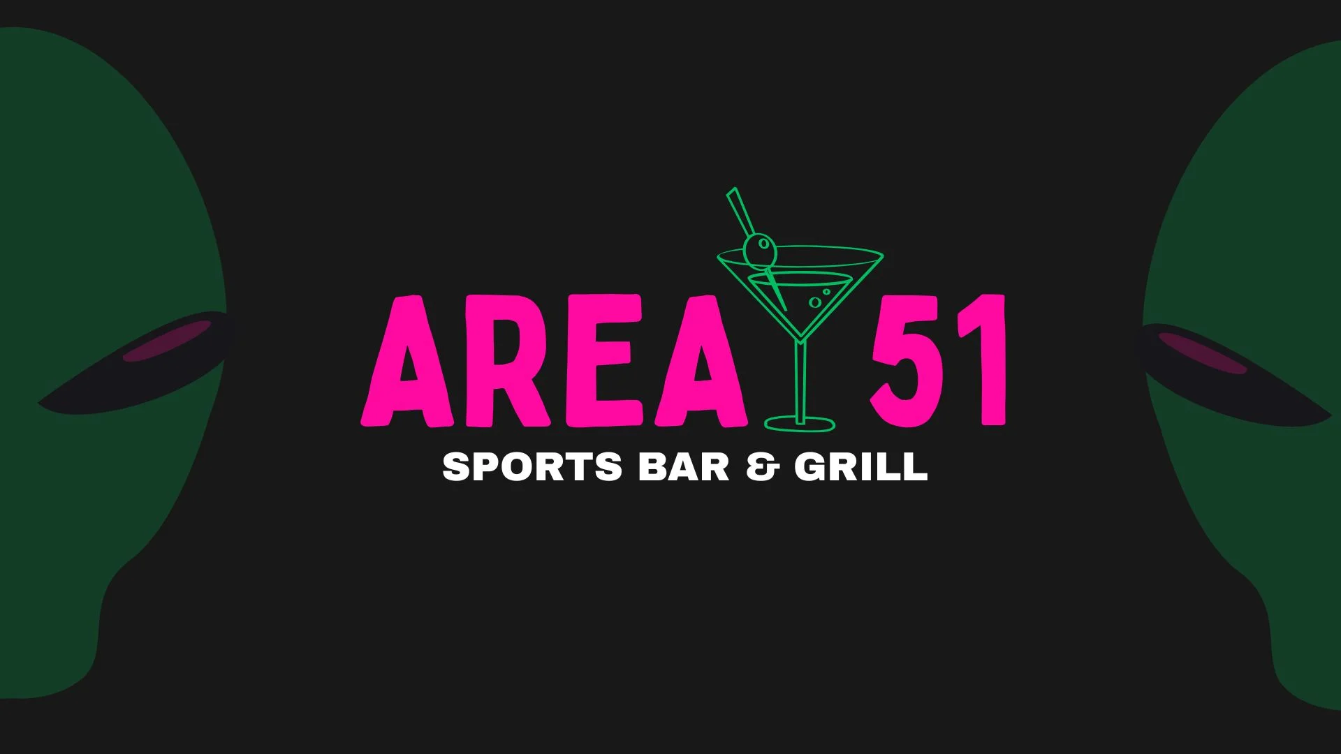 Logo of Area 51 Sports Bar & Grill featuring a cocktail and alien theme