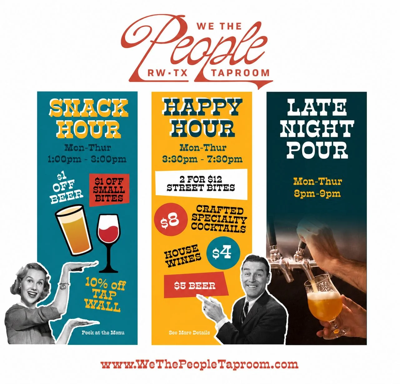 Happy Hour menu featuring drinks and street bites specials.