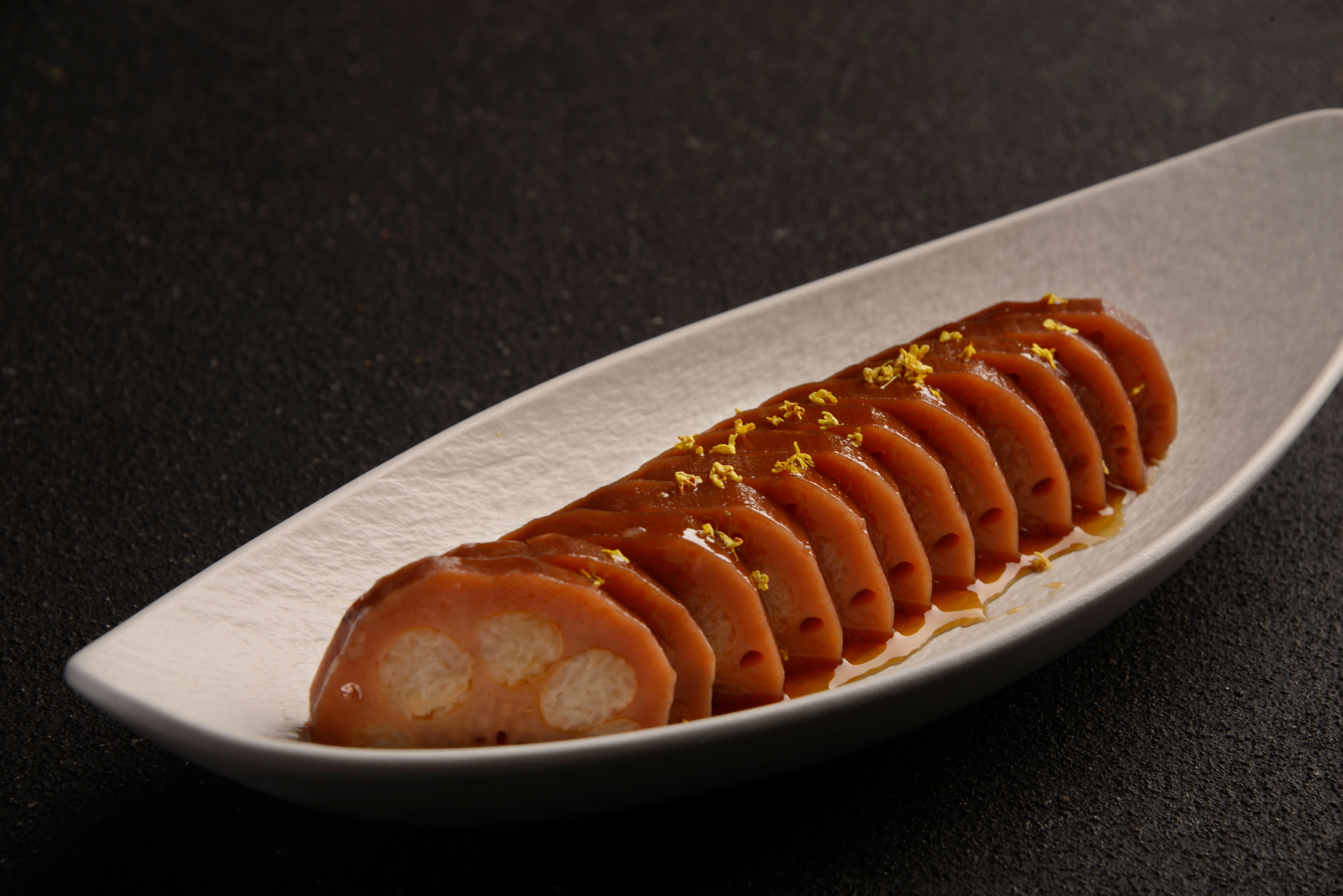 Japanese kamaboko fish cake slices on a plate