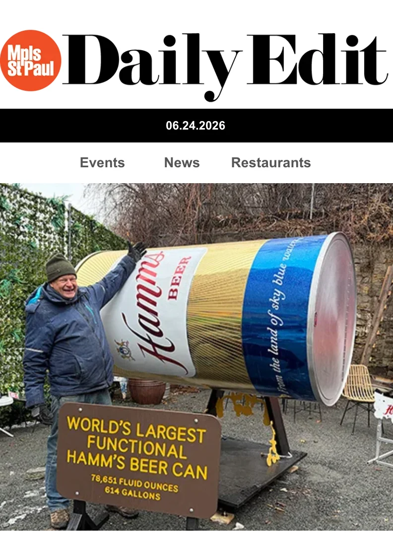 World's largest functional Hamm's Beer Can custom made by Willis Bowman for Saint Paul Brewing, MN