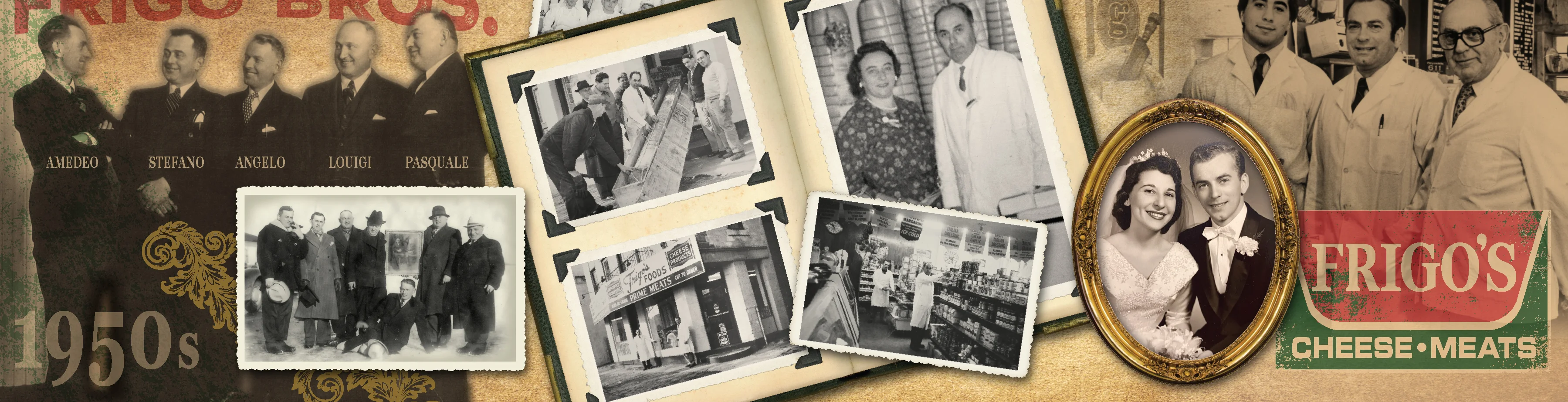 Historical collage of Frigo Bros. cheese and meats from the 1950s