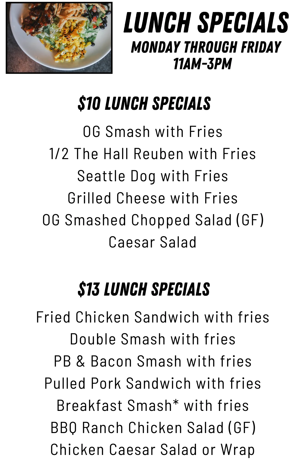 Lunch specials menu featuring sandwiches and salads
