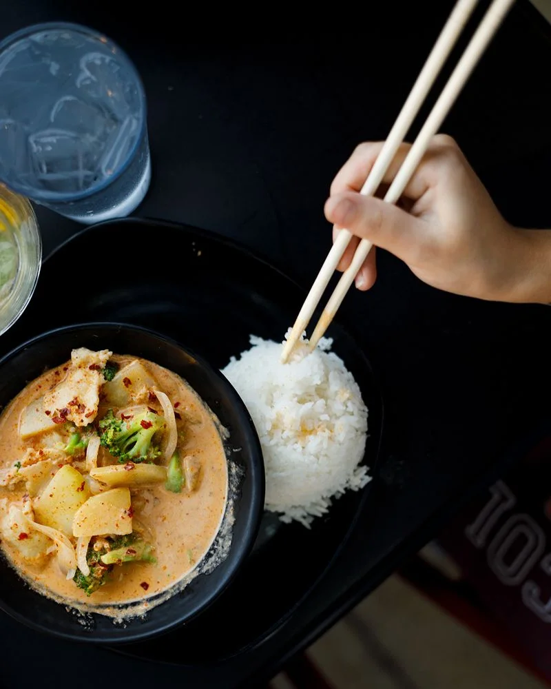 Thai red curry with vegetables and jasmine rice