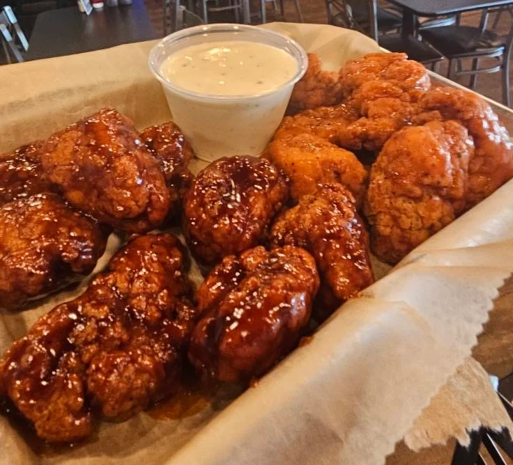 Crispy buffalo chicken wings with ranch dipping sauce