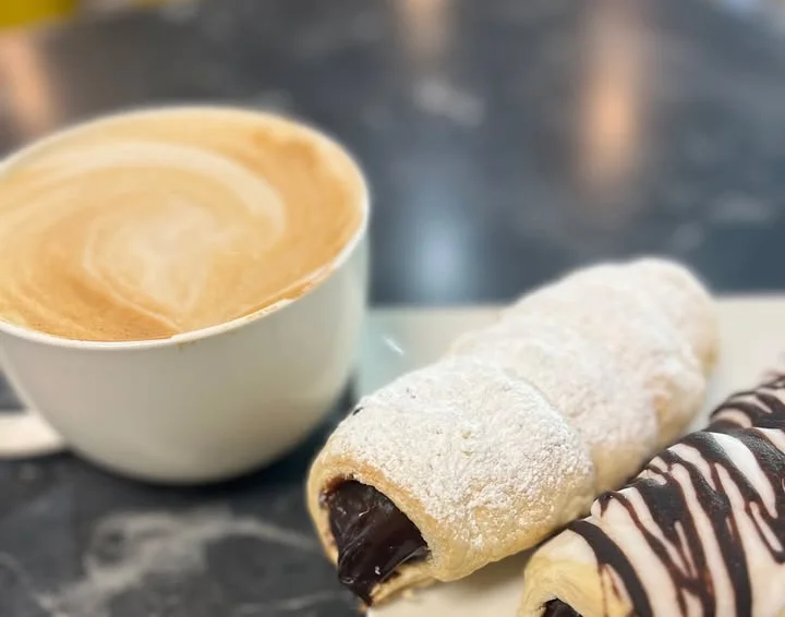 Delicious chocolate-filled pastries with coffee