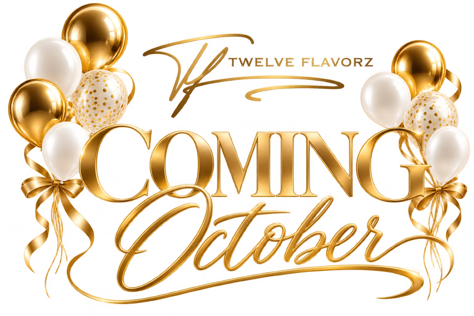 Golden balloons and festive typography announcing October event