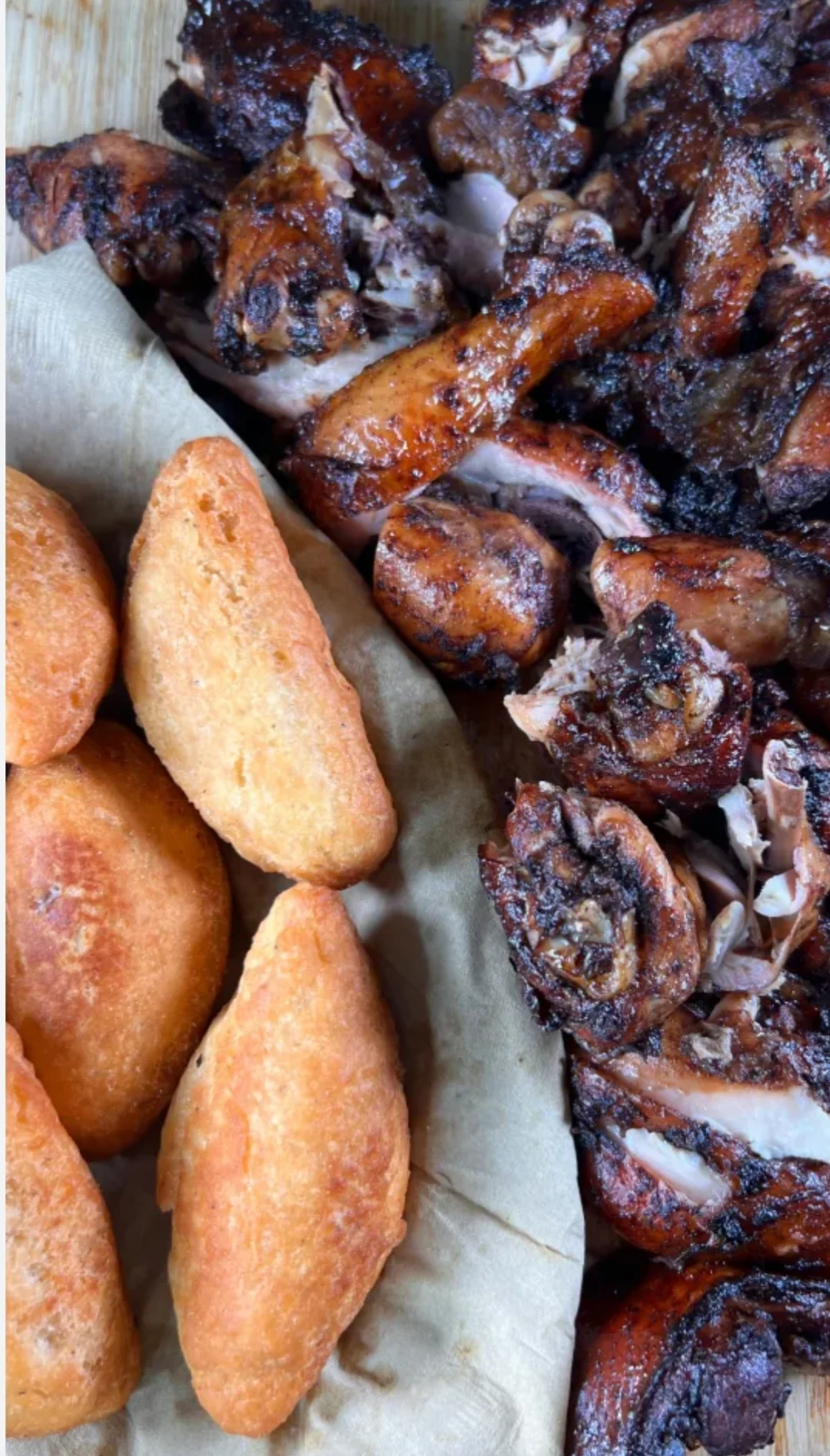 Jamaican jerk chicken with fried dumplings