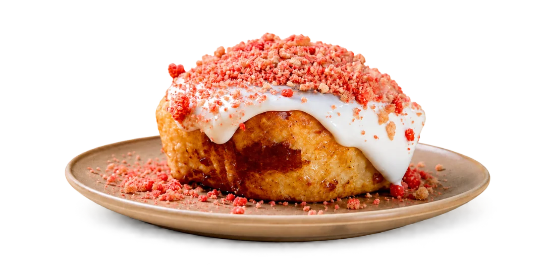 Delicious strawberry shortcake donut with creamy frosting
