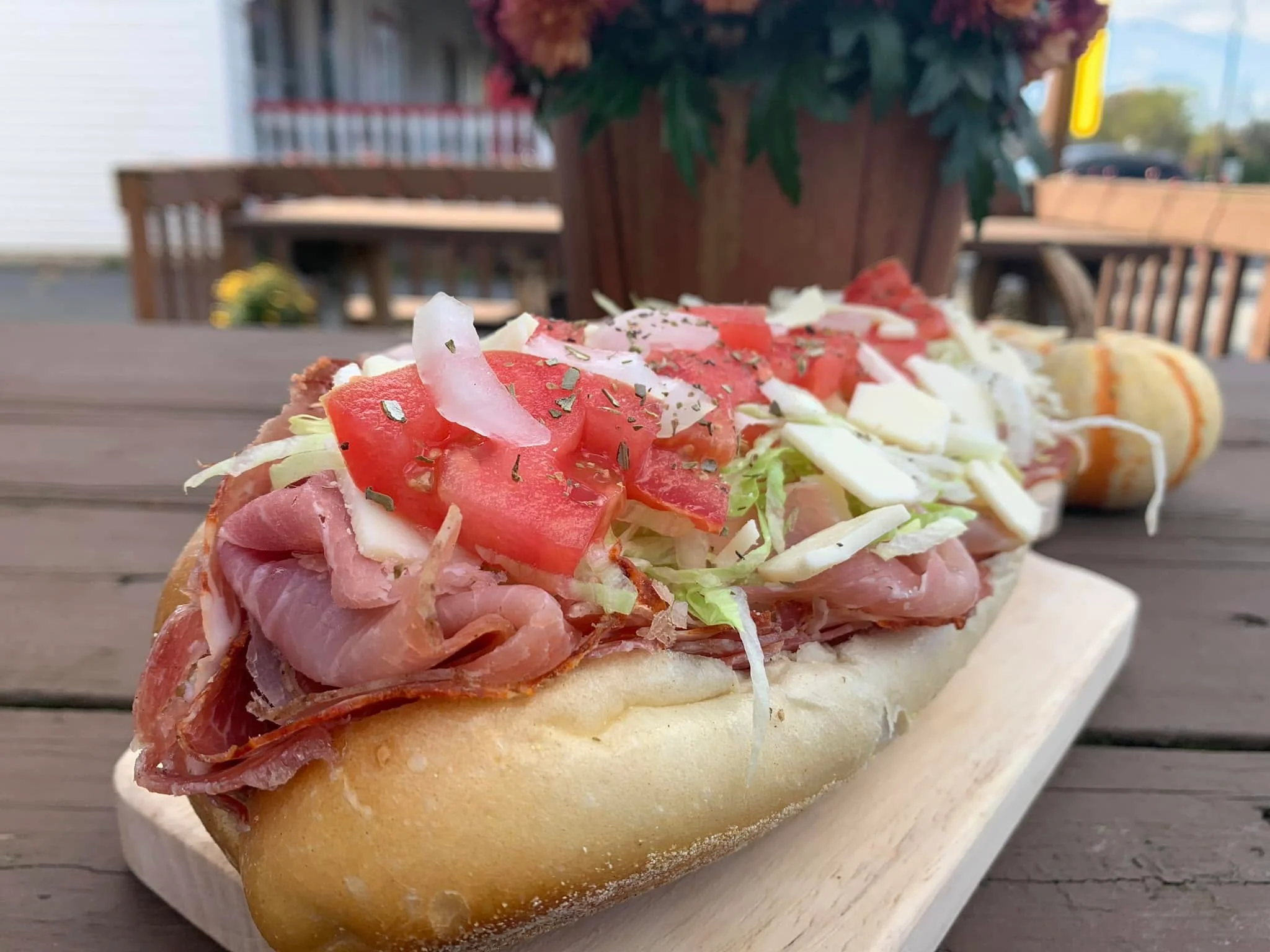 Italian sub sandwich loaded with meats and fresh toppings