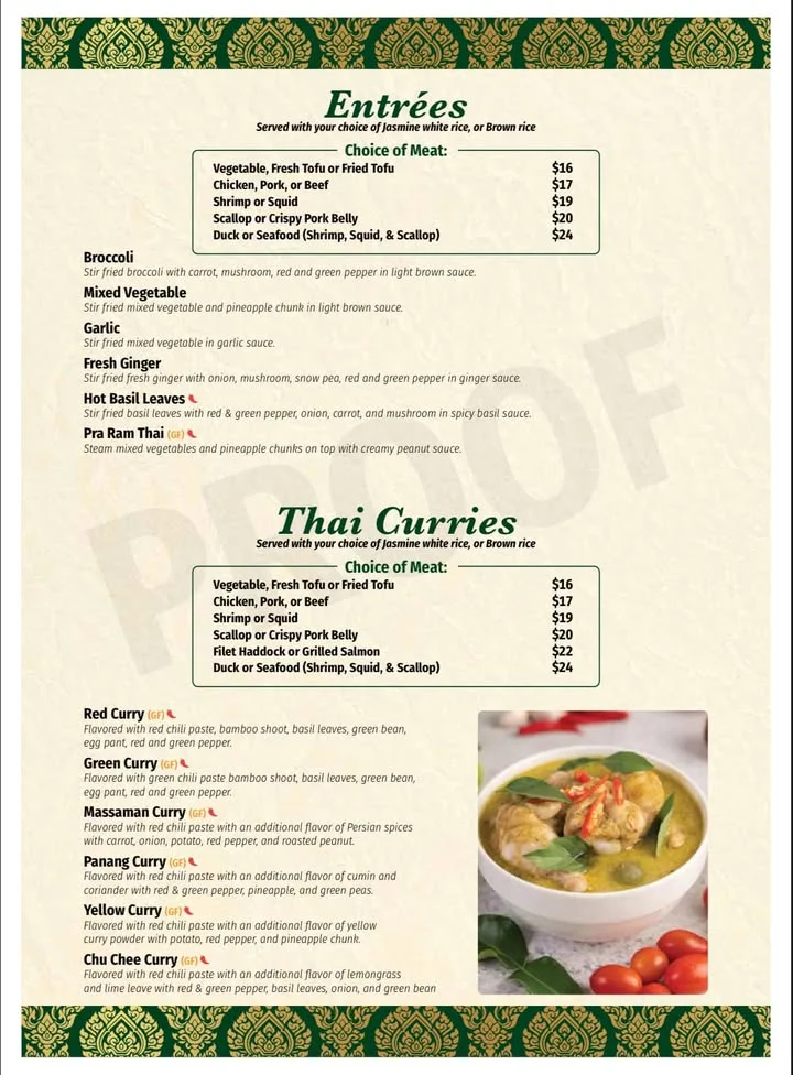 Thai curry dishes served with jasmine rice